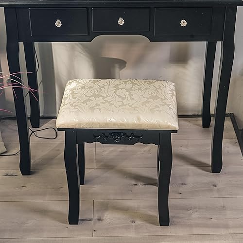 Miniatura 6 de GarveeHome - Tocador moderno de maquillaje, juego de tocador para niñas con espejo iluminado y taburete acolchado, mesa de maquillaje con 5 cajones