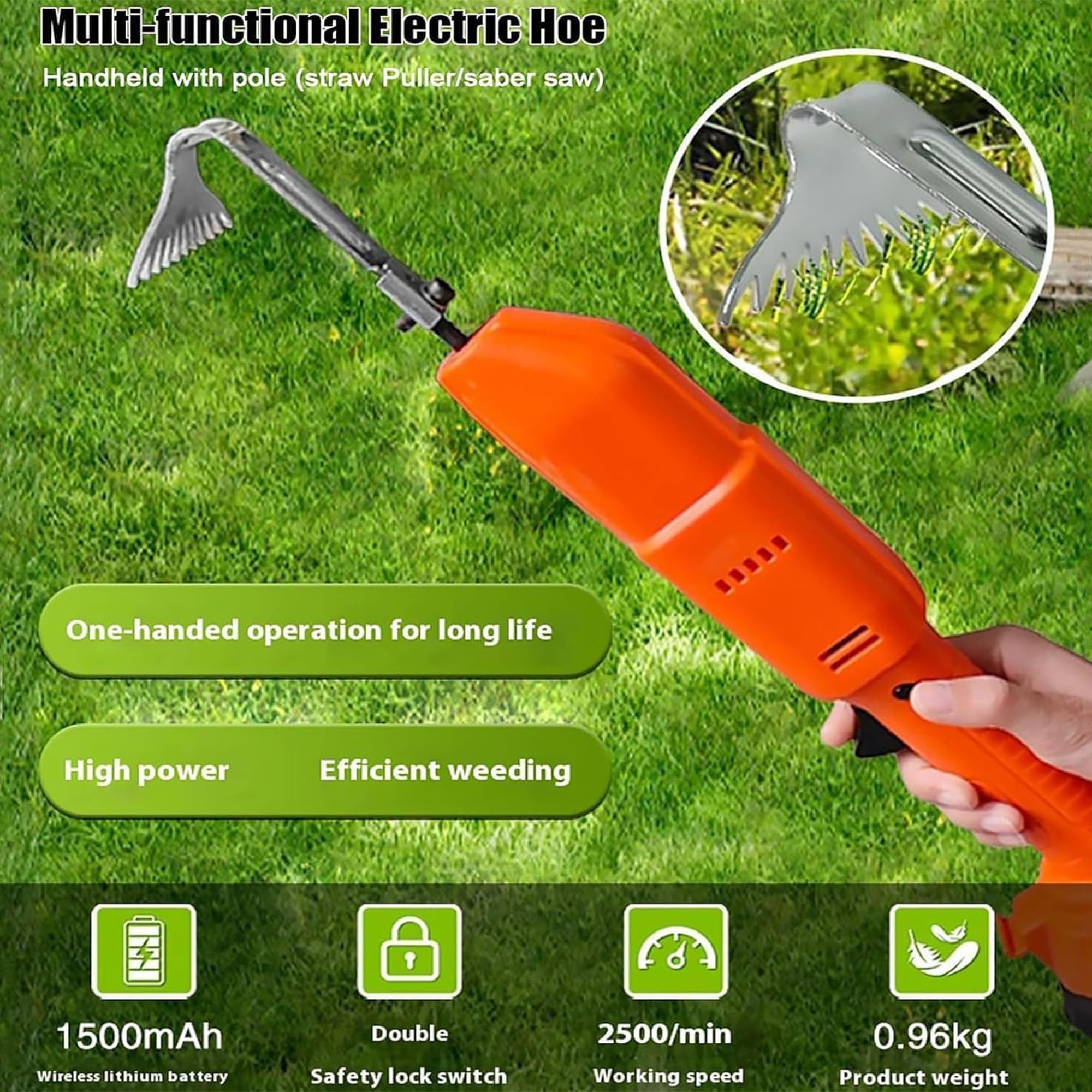 Azada y rastrillo eléctrico de jardín 2 en 1, herramienta con batería y cargador para desmalezar, aflojar el suelo y mantenimiento del jardín