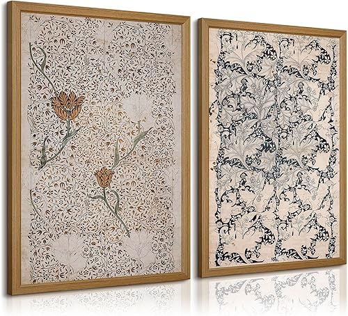 Miniatura 1 de Joocrise Juego de 2 impresiones artísticas de pared botánicas vintage, arte de pared de bocetos antiguos, arte de pared con flores neutrales,