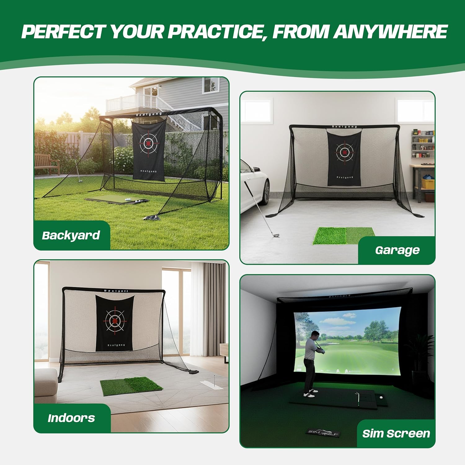 10x7ft Golf Practice Net with Golf Mat – Heavy Steel Frame, Side Barriers, Target Cloth & Carry Bag, Perfect for Backyard, Garage, Indoor/Outdoor Swing & Chipping Training