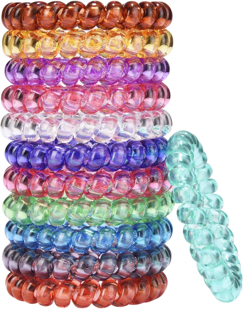 LuzGod 12 Color 12 PCS No Crease Spiral Hair Ties Spiral Coil Hair Elastics No Damage Hair Band Ponytail Holder Perfect for Heavy Thick Hair