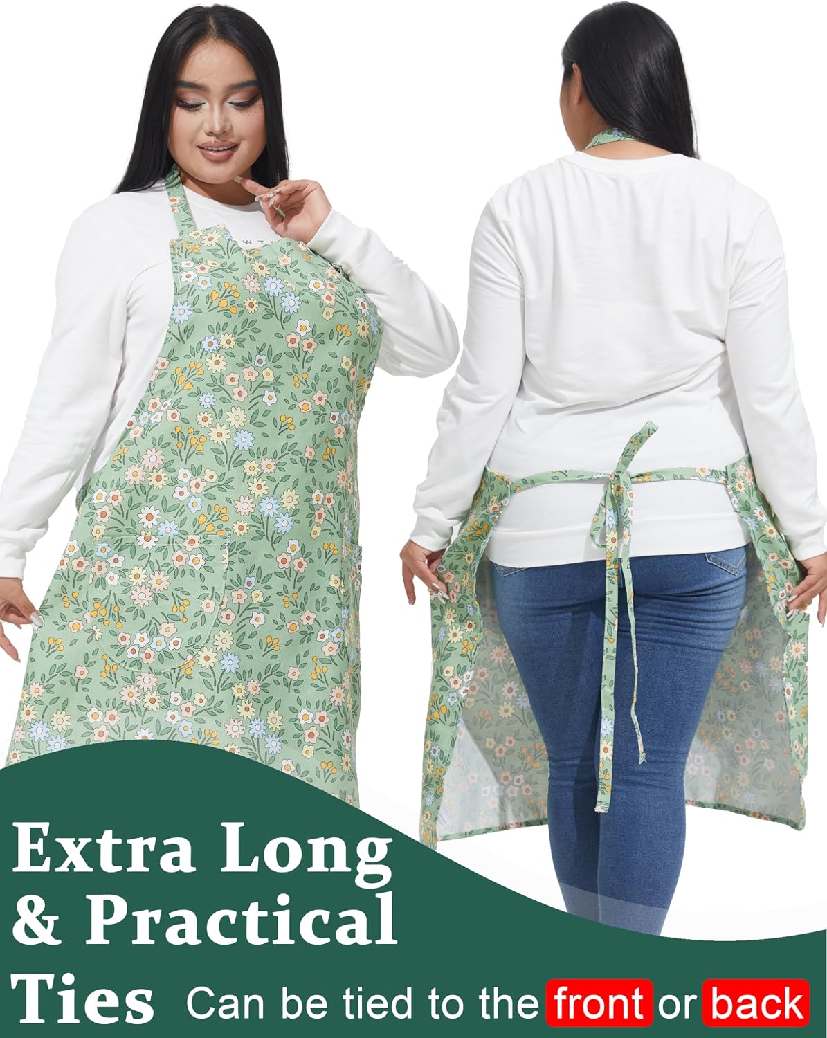 Cotton Linen Baking Plus Size Aprons for Women with Pockets Kitchen Cooking