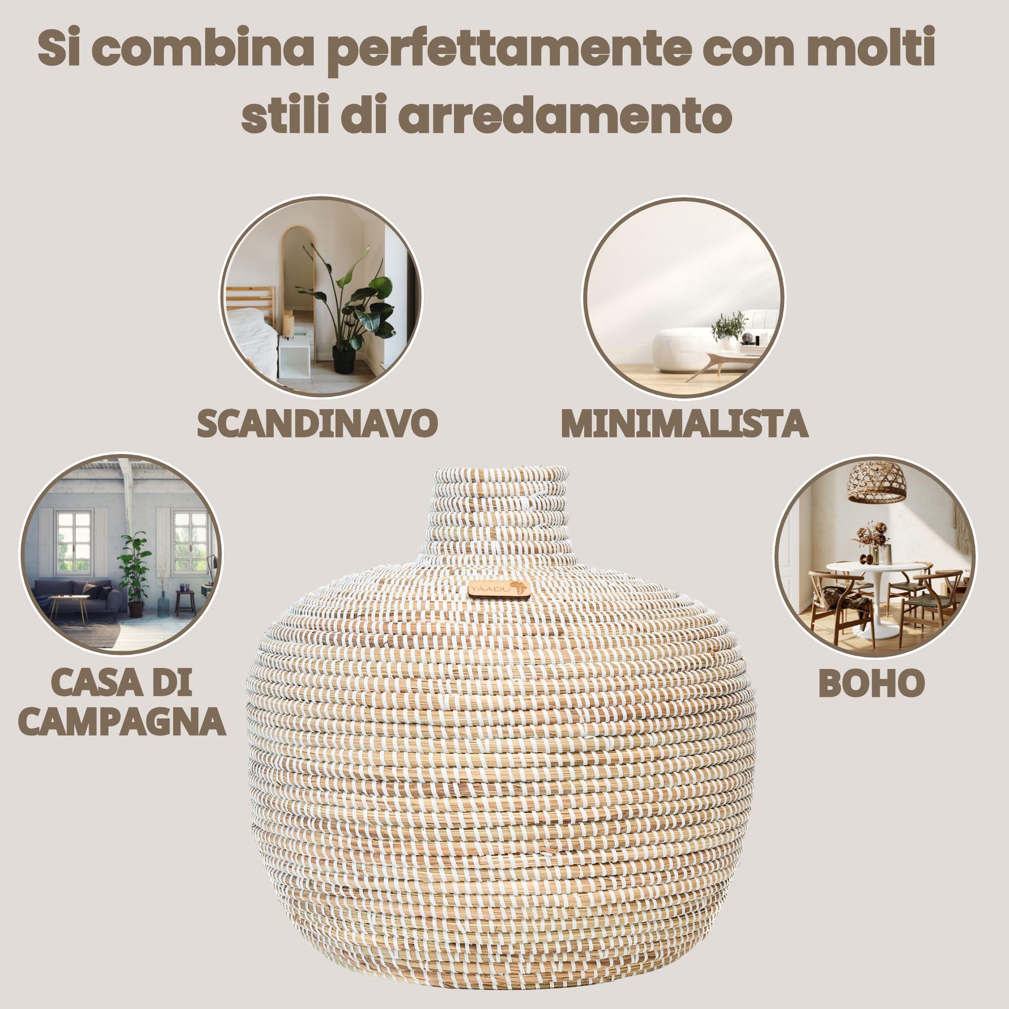 arrón Grande para Pampas 37 cm Cesta Trenzada para Flores secas Decorativa | Hierba de sabana y plástico reciclado, abertura 10 cm, hecho a mano, estilo boho, jarrón decorativo, macetero, modelo Namibia