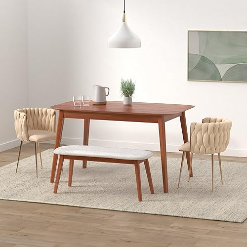 Miniatura 40 de Nrizc Juego de 2 sillas de comedor tejidas, sillas de comedor tapizadas de terciopelo con patas de metal dorado, sillas decorativas modernas para