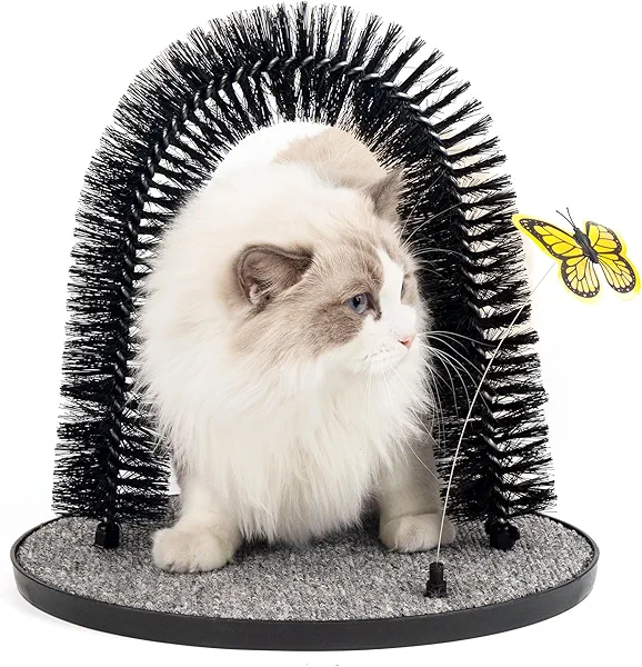 Pet Prime 2in1 Cat Arch Self Groomer for Indoor Cats, Back Scratcher Grooming Massage Brush With Sturdy Scratching Pad, Durable Brusher and Butterfly Toy