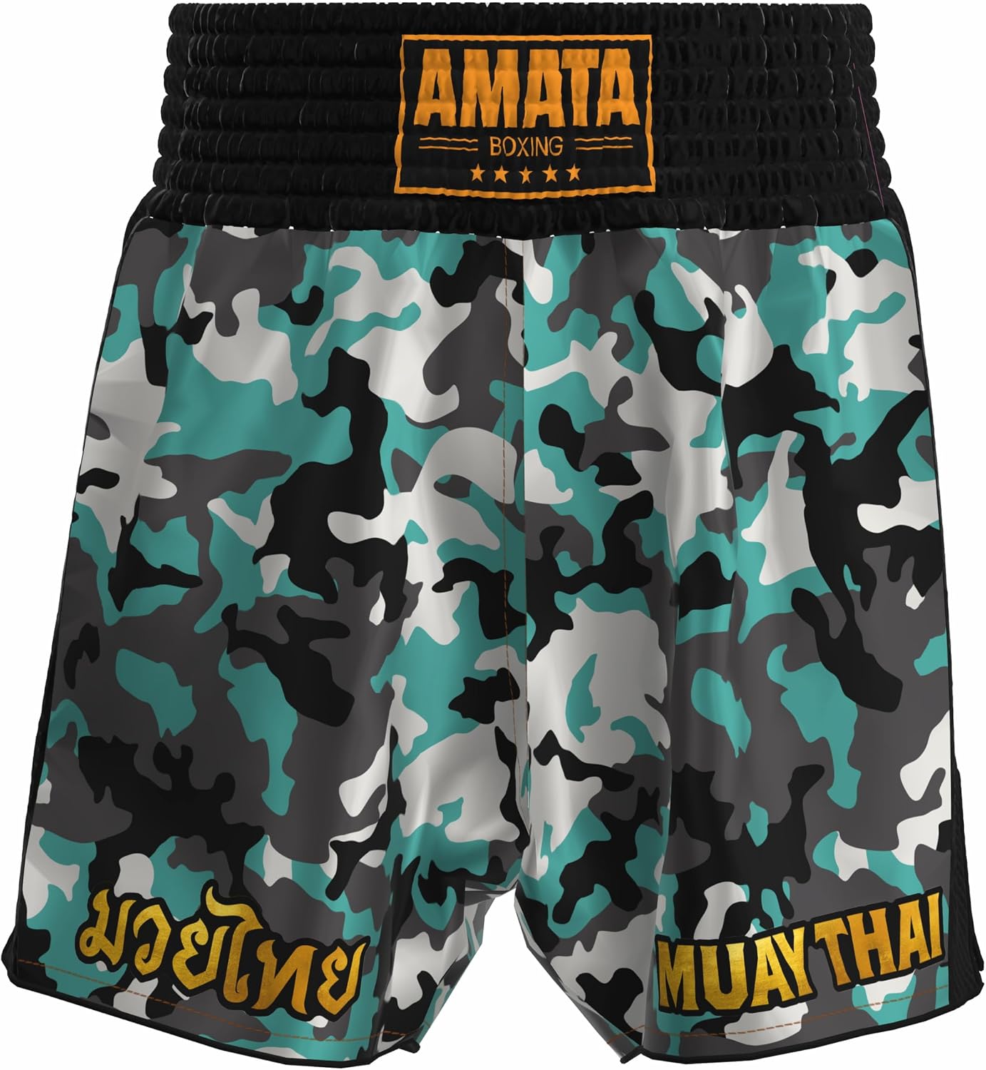 Amata Boxing Trunks Muay Thai Shorts Blue Camo Army Military Kicboxing Gear Men Women Kids Adult Boy Girl