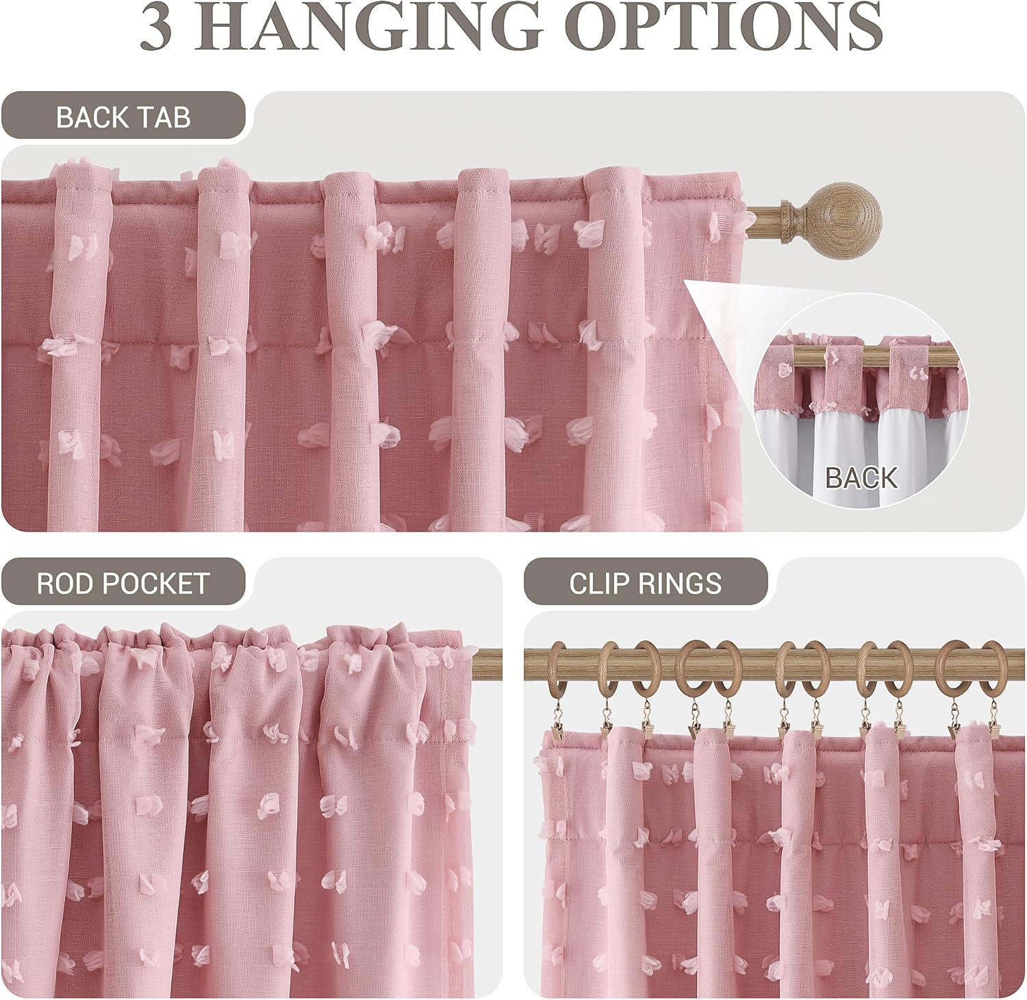 100% Blackout Pink Curtains for Girls Bedroom 84 Inches Long 2 Panels Double Layer Thermal Insulated Cute Drapes Pom Pom Sheer Overlay Back Tab Pocket Blush Curtain for Living Room Nursery 52x84
