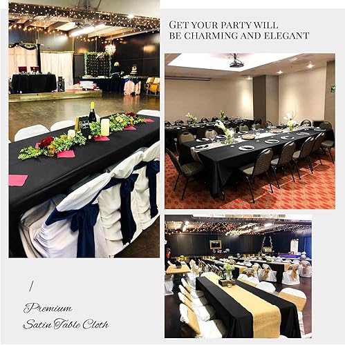 Miniatura 8 de Paquete de 10 manteles de satén de 90 x 132 pulgadas, color negro, rectangular, de satén sedoso, mantel de tela suave de seda brillante, cubierta de