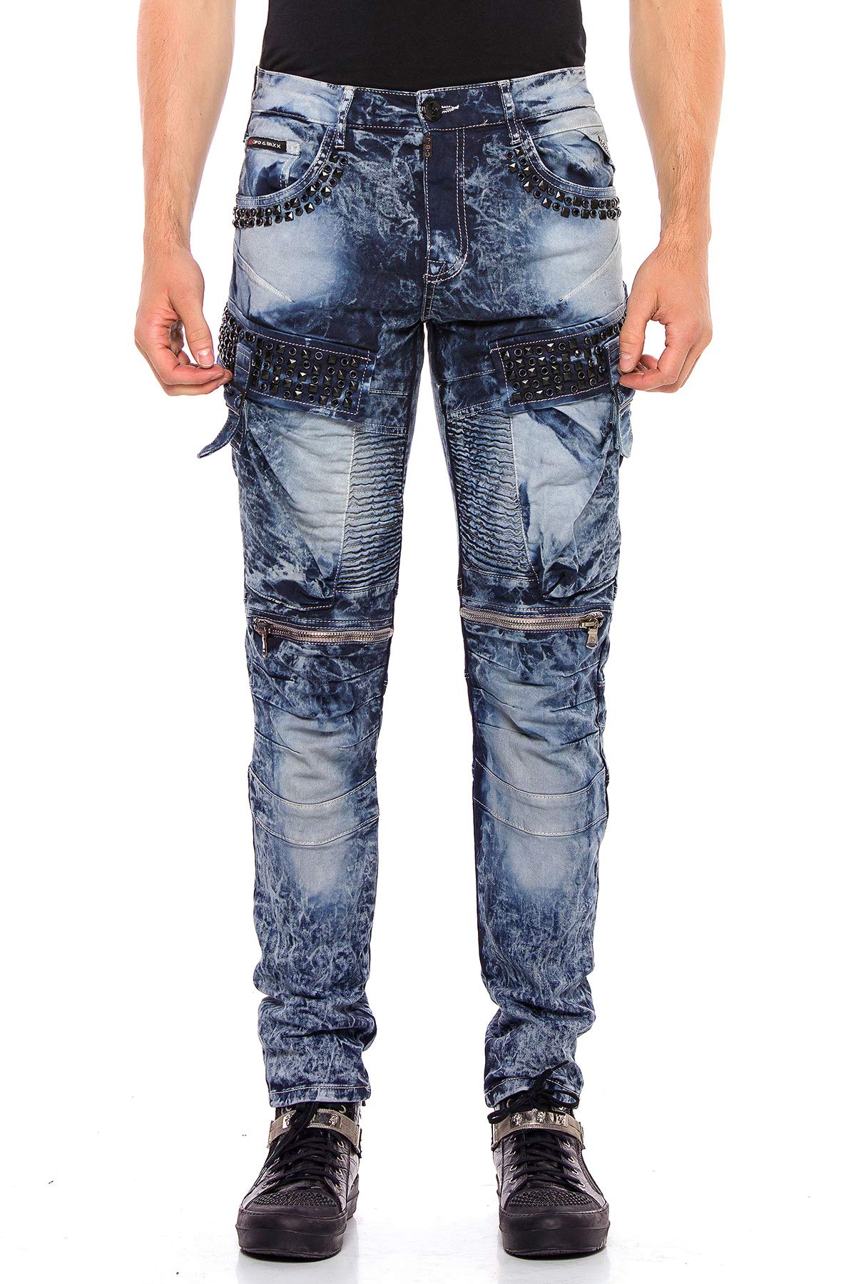 Cipo & Baxx Pantalones vaqueros para hombre, de corte ajustado, con remaches y patrón acanalados