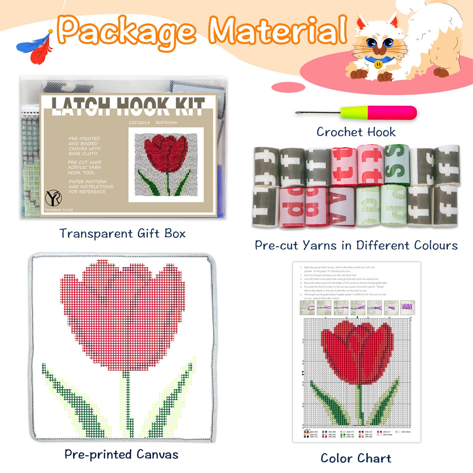 YP Kit de alfombra de gancho de pestillo de rosa para principiantes y adultos, alfombra de ganchillo de costura de 12 x 12 pulgadas, hermoso kit de manualidades de decoración del hogar, fácil de