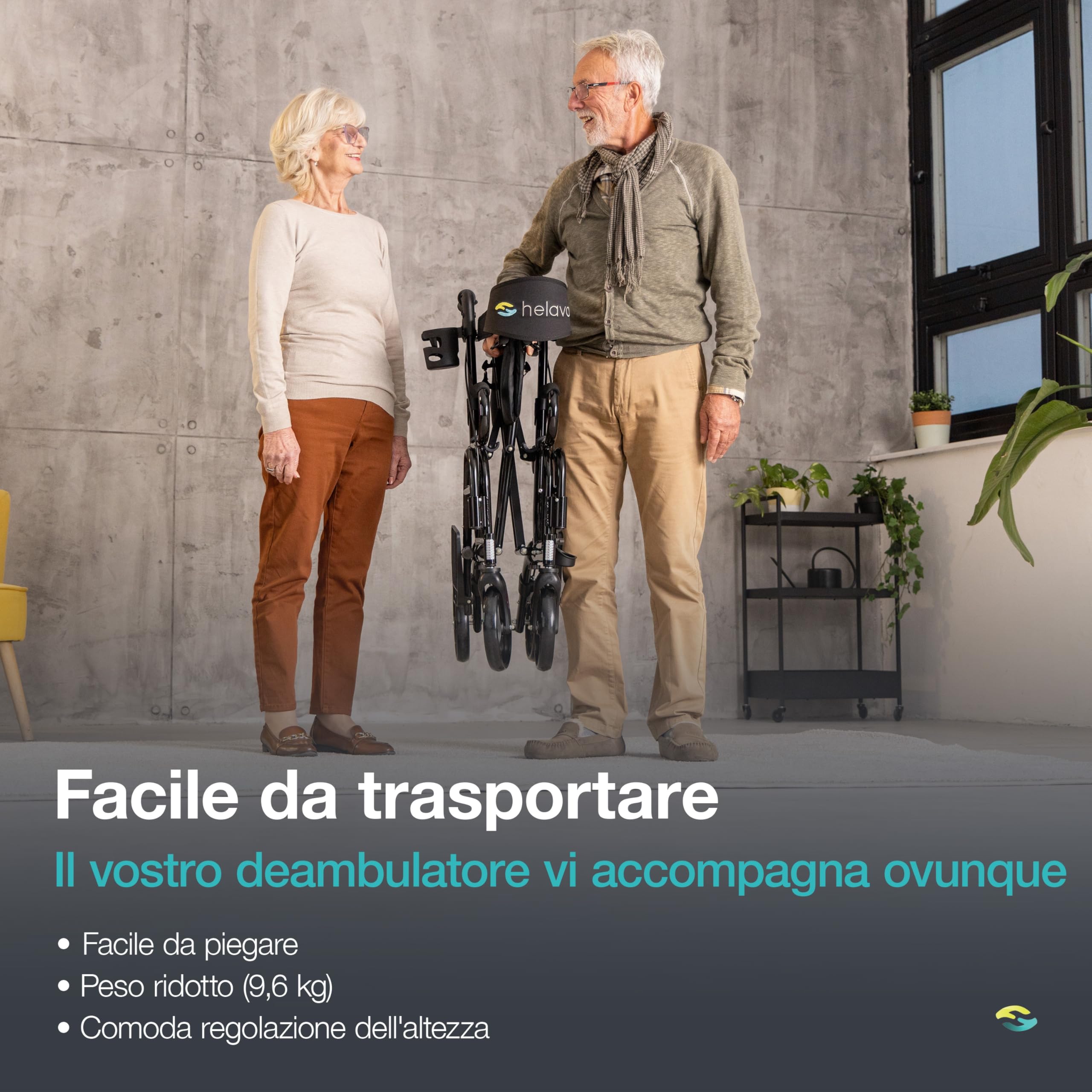 Helavo 2 in 1 deambulatore e sedia a rotelle in uno - Deambulatore pieghevole con poggiapiedi - Trasformabile in sedia da trasporto