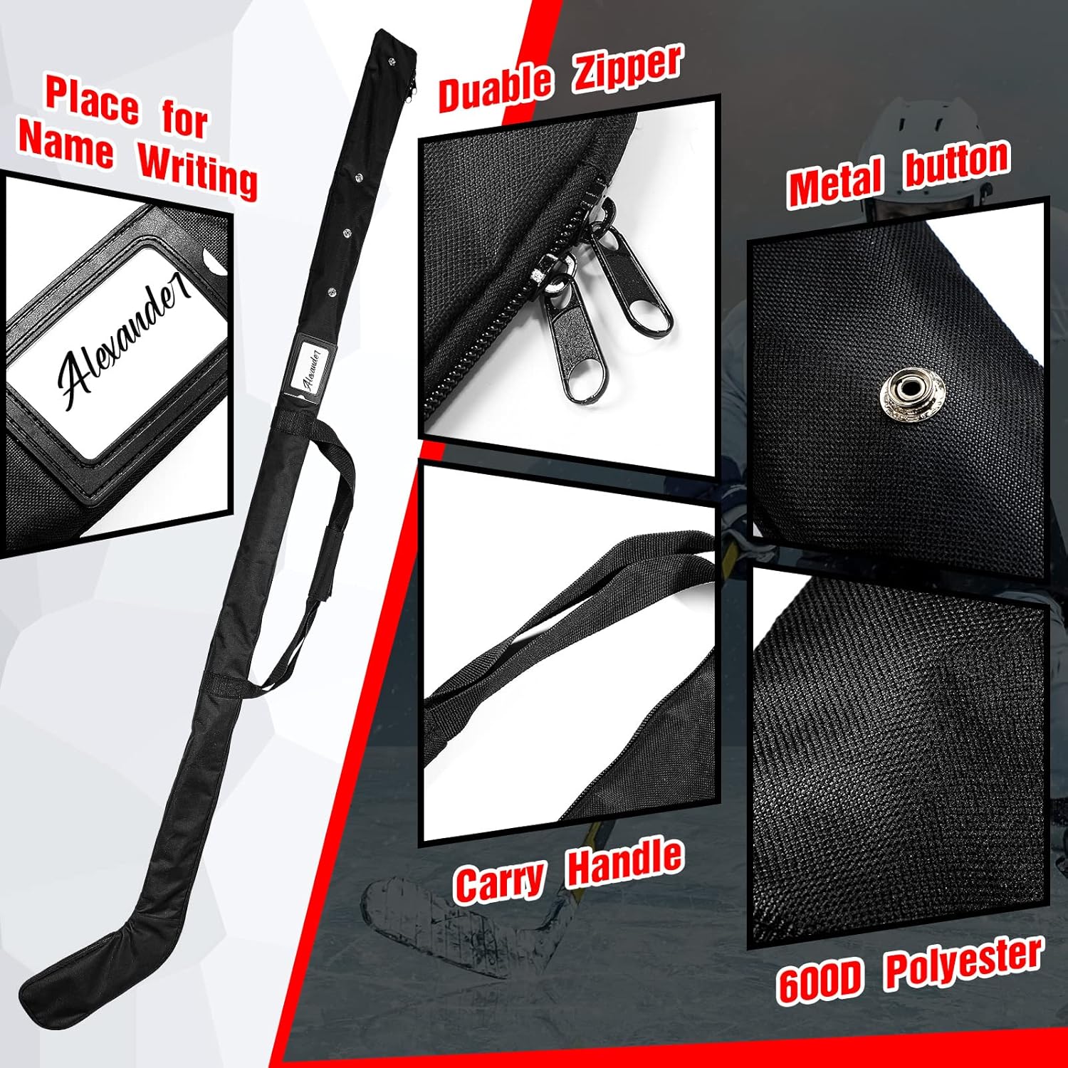 Deekin Ice Hockey Stick Bag Black Lightweight Hockey Stick Bag 70 x 7.8 In Field Hockey Stick Bag with Shoulder Straps for Men Women Adults Indoor Outdoor Hockey Equipment Travel Accessories : Sports & Outdoors