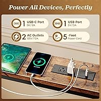 Vista 4 de SUPERJARE - Mesa de sofá de 110.2 pulgadas con 2 tomas de corriente y puerto USB-C, mesa consola estrecha de 5.9 pulgadas con almacenamiento, Marrón