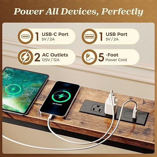 Miniatura 4 de SUPERJARE Mesa de sofá de 110.2 pulgadas con 2 tomas de corriente y puerto USB-C, mesa consola estrecha de 5.9 pulgadas con almacenamiento, extra