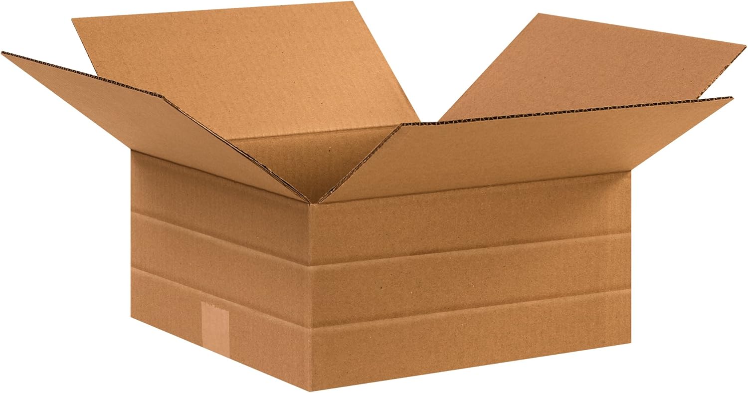 Partners Brand PMD12126R Multi-Depth Corrugated Boxes, 12 1/2"L x 12 1/2"W x 6"H, Kraft (Pack of 25)
