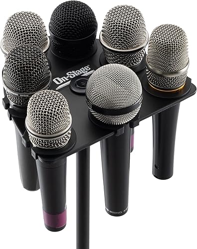 Miniatura 5 de On-Stage MSA2700 Multi-Mic Holder (Microphone Organizer, Display, Caddy, Supports Handheld, Dynamic, Wired, and Wireless Mics, Aluminum, Silicone