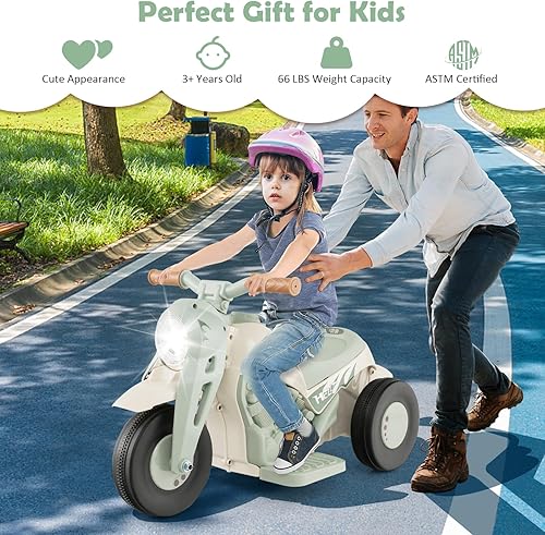 Miniatura 8 de HONEY JOY Motocicleta de paseo de 6 V con fabricante de burbujas, luz LED, música, pedal de pie, adelanteatrás, motocicleta eléctrica de 3 ruedas