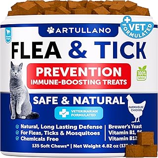 Cat Flea Treatment - Natural Flea and Tick Prevention Supplement for Large & Smal Cats - Immune Support Chews with Vitamins - Pest Defense Oral Pills - Farmhouse Chicken 135 Soft Chews