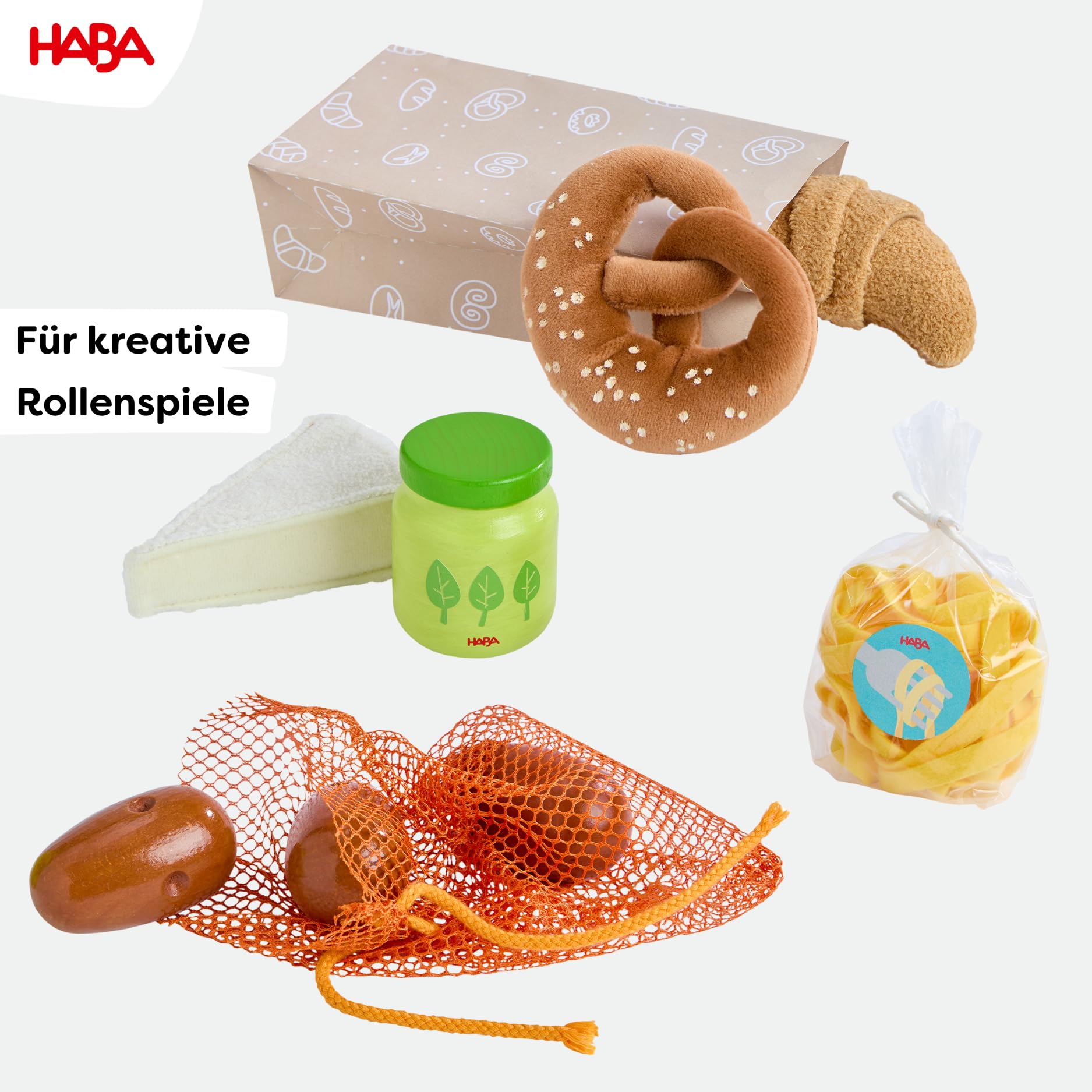 HABA Creative Play – Einkaufskorb – Spielzeug-Einkaufstasche mit Lebensmitteln aus Holz & Stoff – Zubehör für Kaufladen & Spielküche, für Kinder ab 3 Jahren – 2012304001