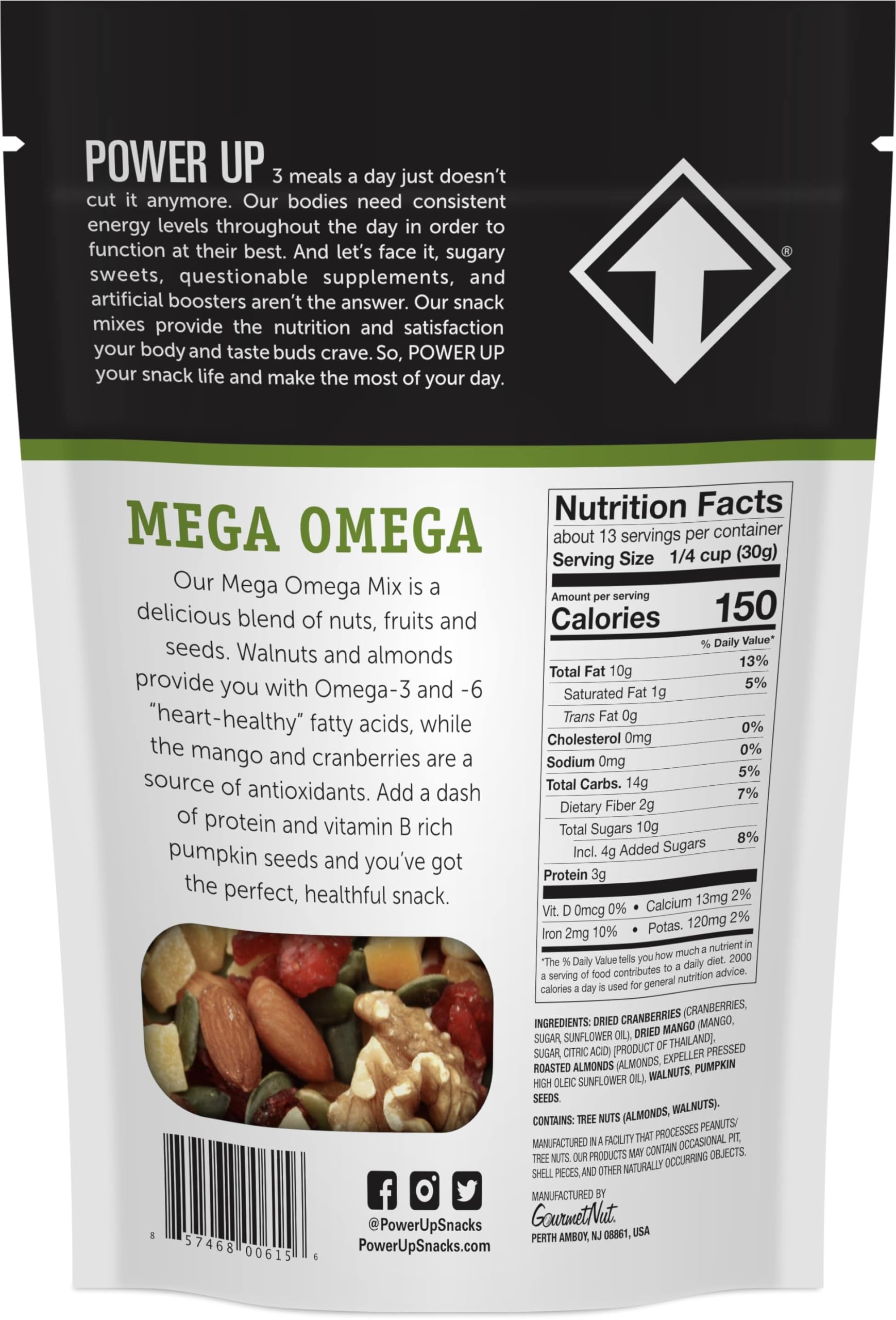 Power Up Trail Mix, Mega Omega Trail Mix, Non-GMO, Vegan, Gluten Free, No Artificial Ingredients, Gourmet Nut, 14 Ounce Bag - Image 2