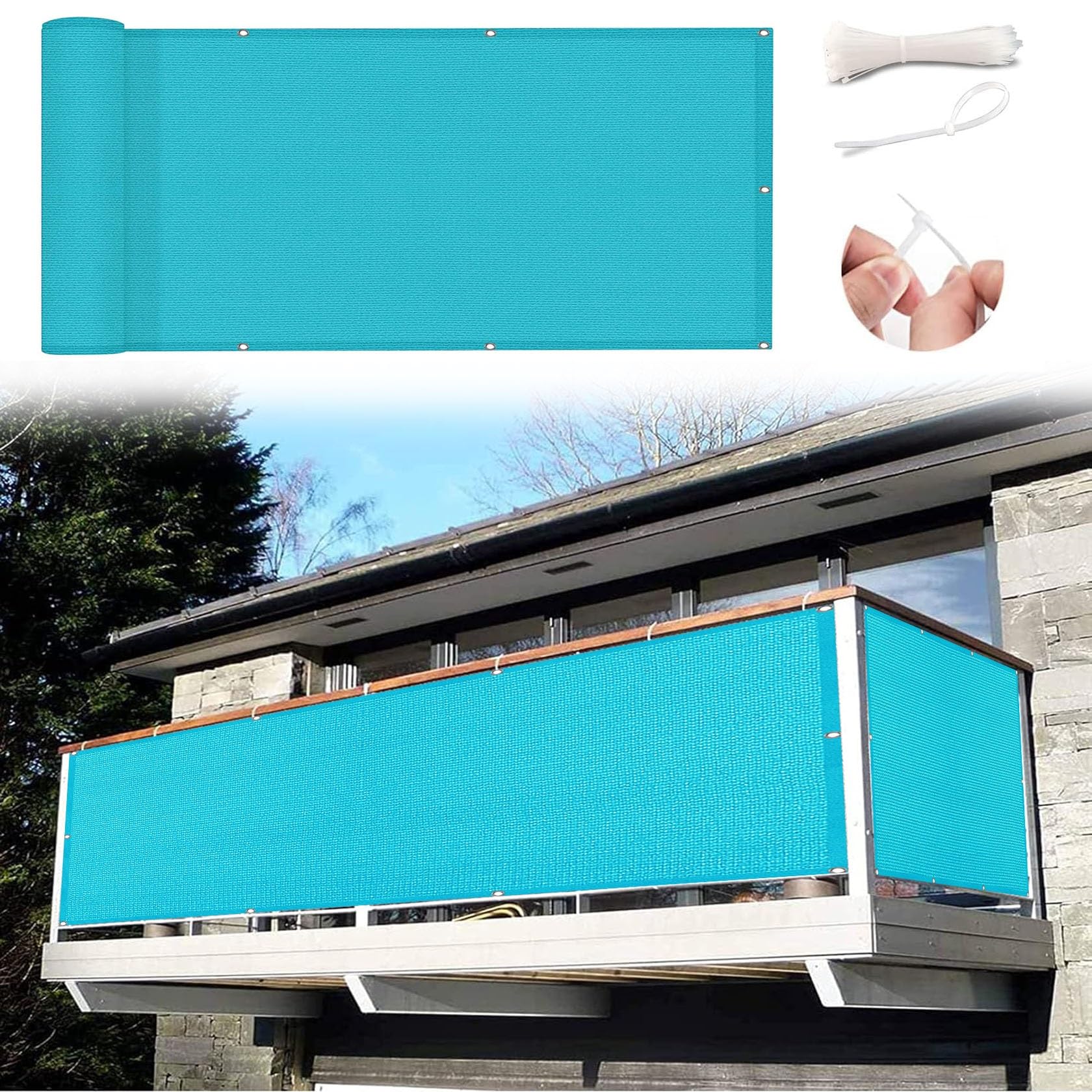 Brise vue balcon 145x1000 cm bleu avec serre-câbles pour extérieur