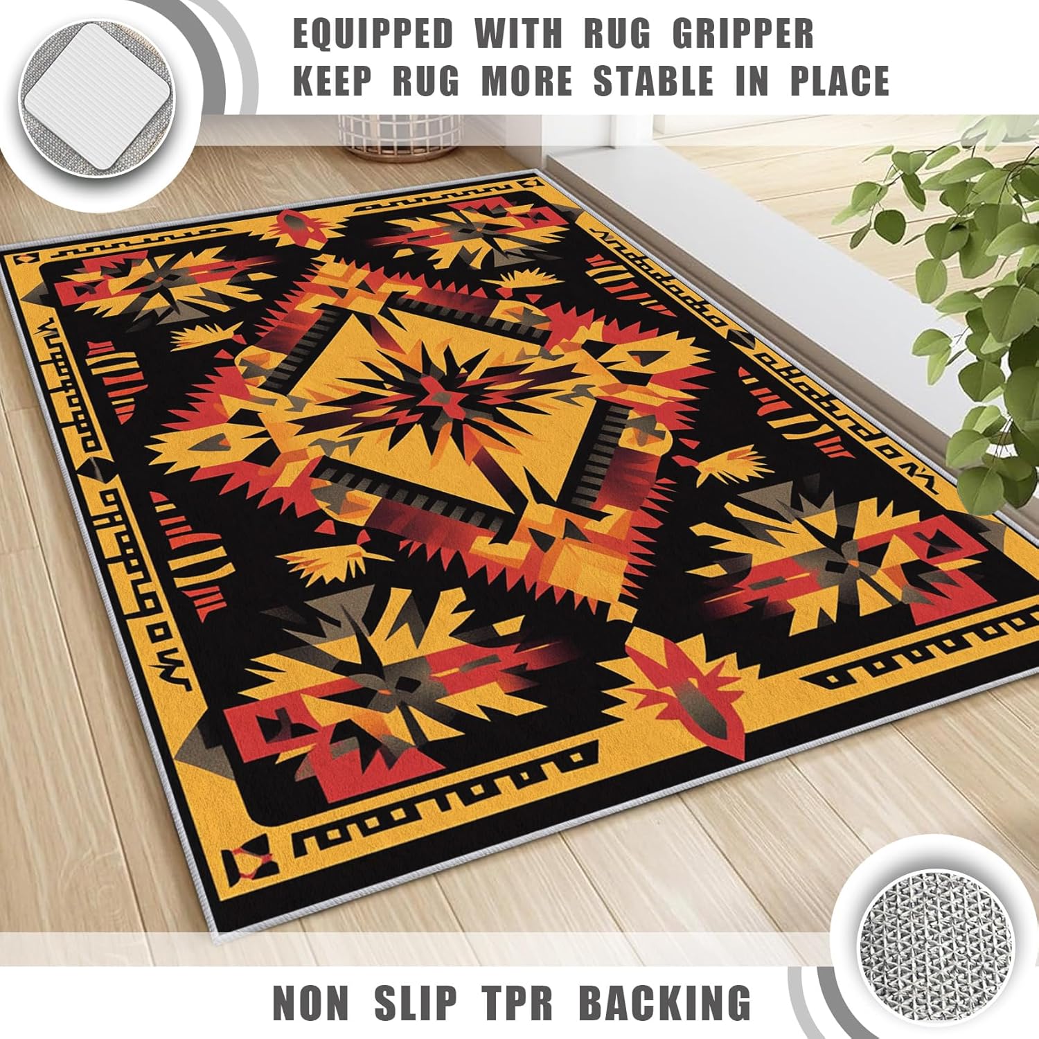 Southwestern Aztec Throw Rug - 2x3 Native American Navajo Area Rugs, Vintage Tribal Decor Carpet for Entryway Bedroom, Indoor Door Mat, Washable Non-Slip Non-Shedding
