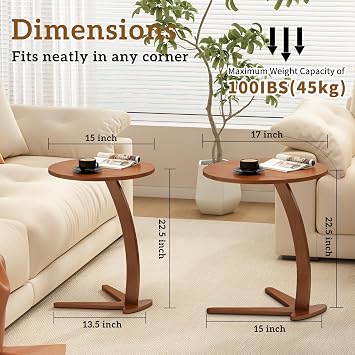17 '' Couch Tables that Slide Under, C Shaped End Table, (Large)