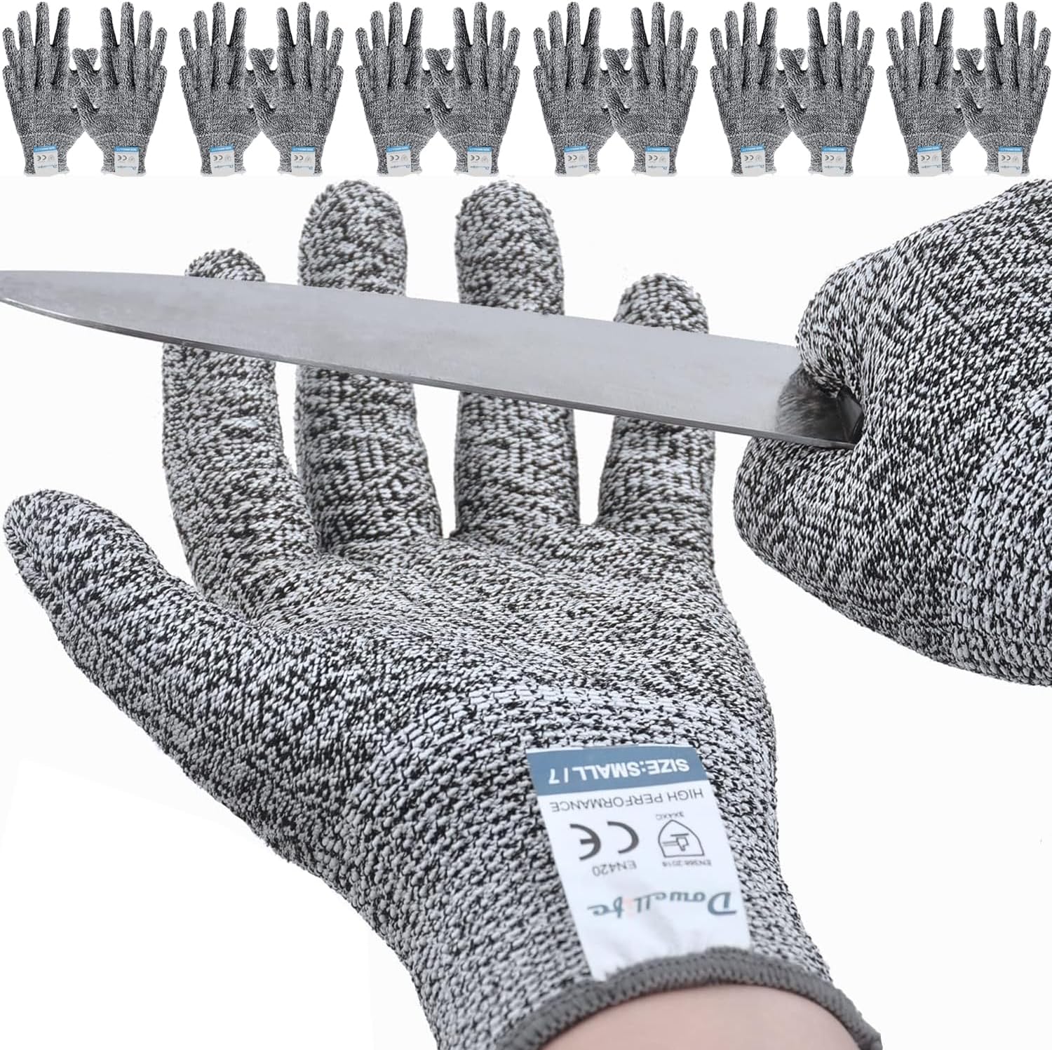 Dowellife 12 Pairs Cut Resistant Gloves Food Grade Level 5 Protection, Safety Kitchen Cuts Gloves for Mandolin Slicing, Fish Fillet, Oyster Shucking, Meat Cutting and Wood Carving (Black Gray, Medium)