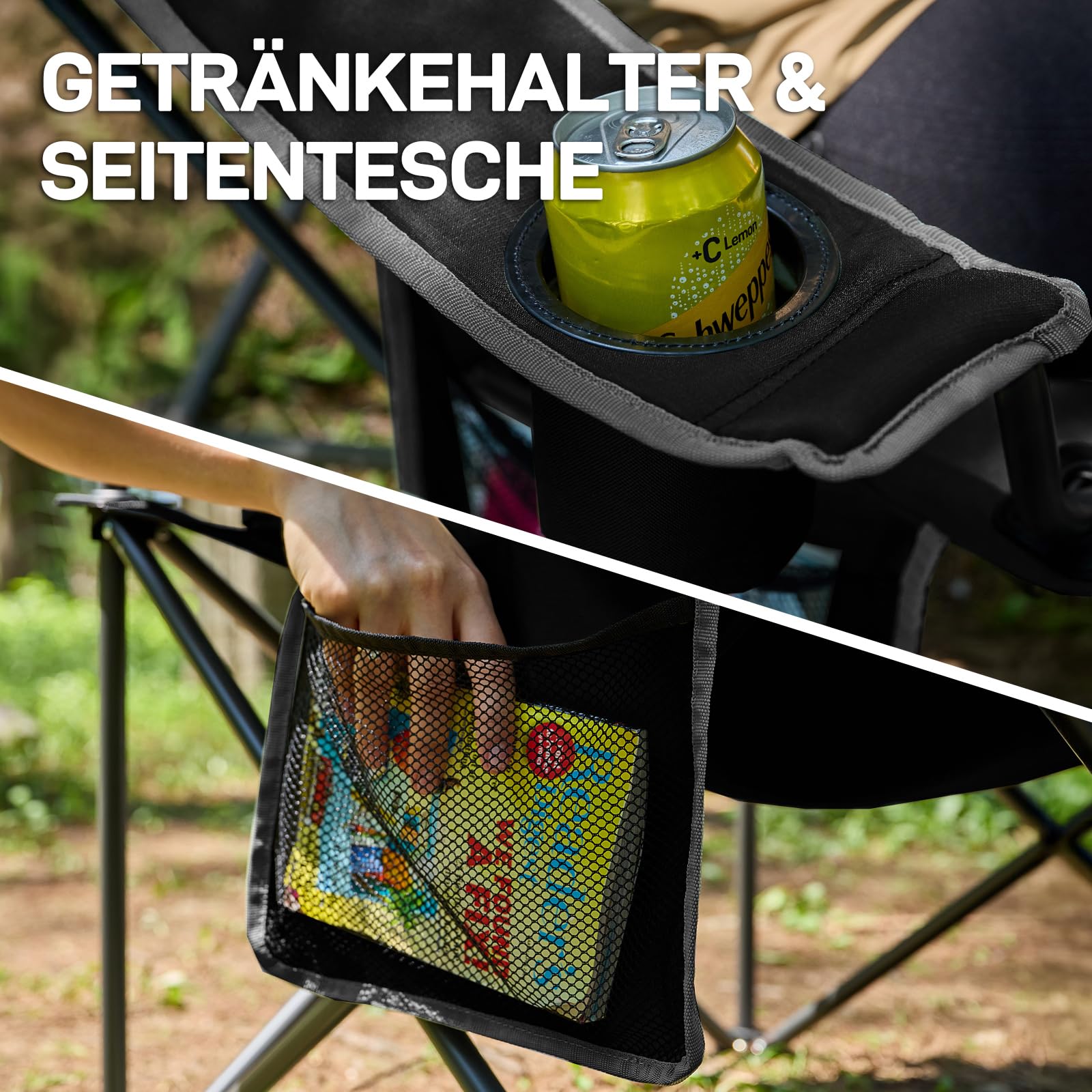 EVER ADVANCED Luxus Campingstuhl Faltbar 160 KG Belastbar Ultragroß mit Hochlehner Bequem Gepolster Klappstuhl Camping Garten Balkon Strand, Camping Stuhl Sessel Gartenstuhl Anglerstuhl