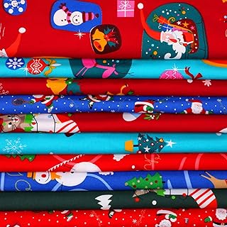 10 Pieces Christmas Fabric 18 x 22 Inch Christmas Fabric Bundles Sewing Squares Fabric Quilting Patchwork Christmas Tree Fat Quarters Precut Santa Claus Fabric Scraps for Christmas DIY Crafts
