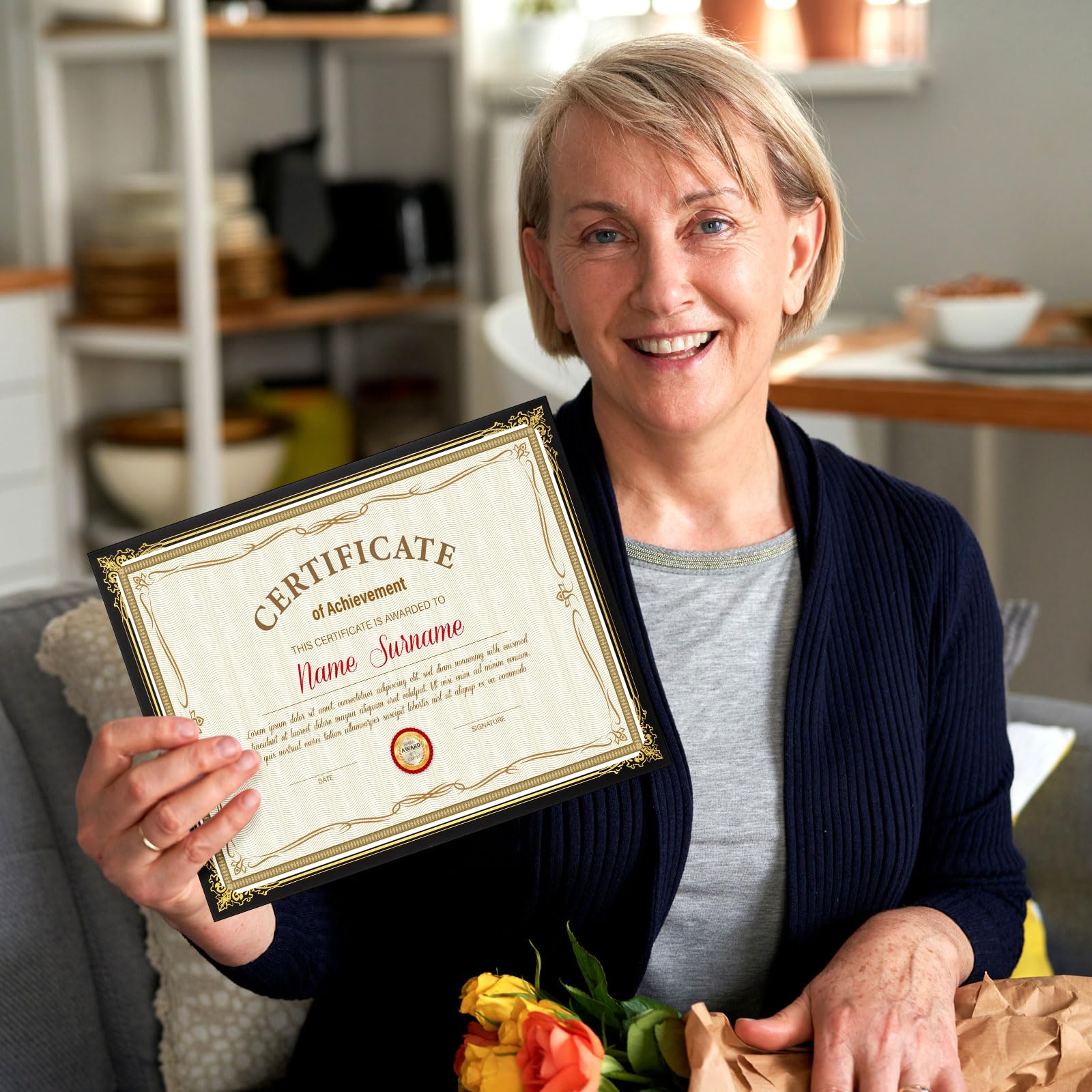 100 Single-Sided Certificate Holders – Linen Texture With Gold Foil Border For Diplomas, Awards & Documents (8.5x11")