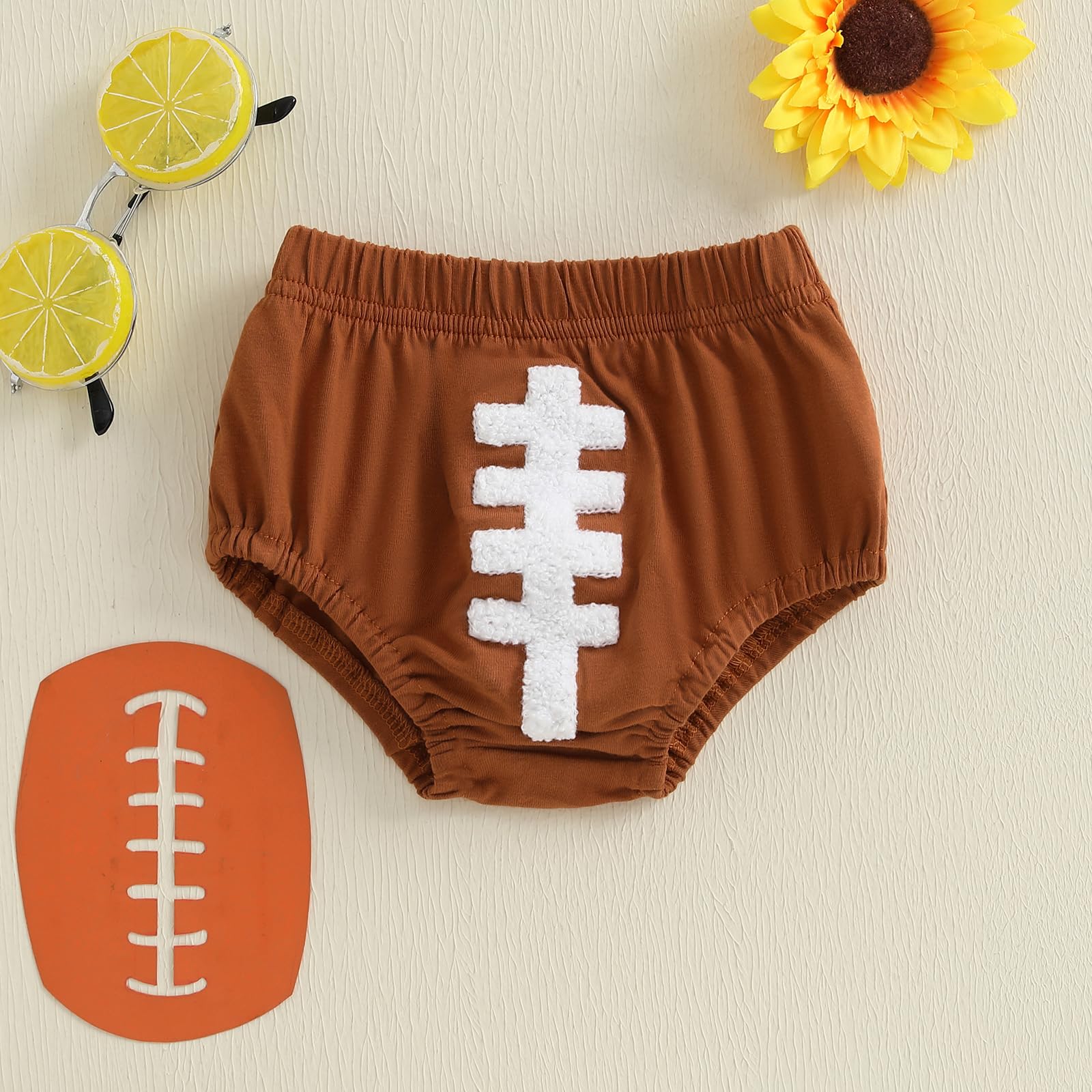 CREAIRY Newborn Infant Baby Boy Football Outfit Football Diaper Covers Bubble Bloomers Shorts Game Day Summer Fall Clothes (Brown, 3-6 Months)