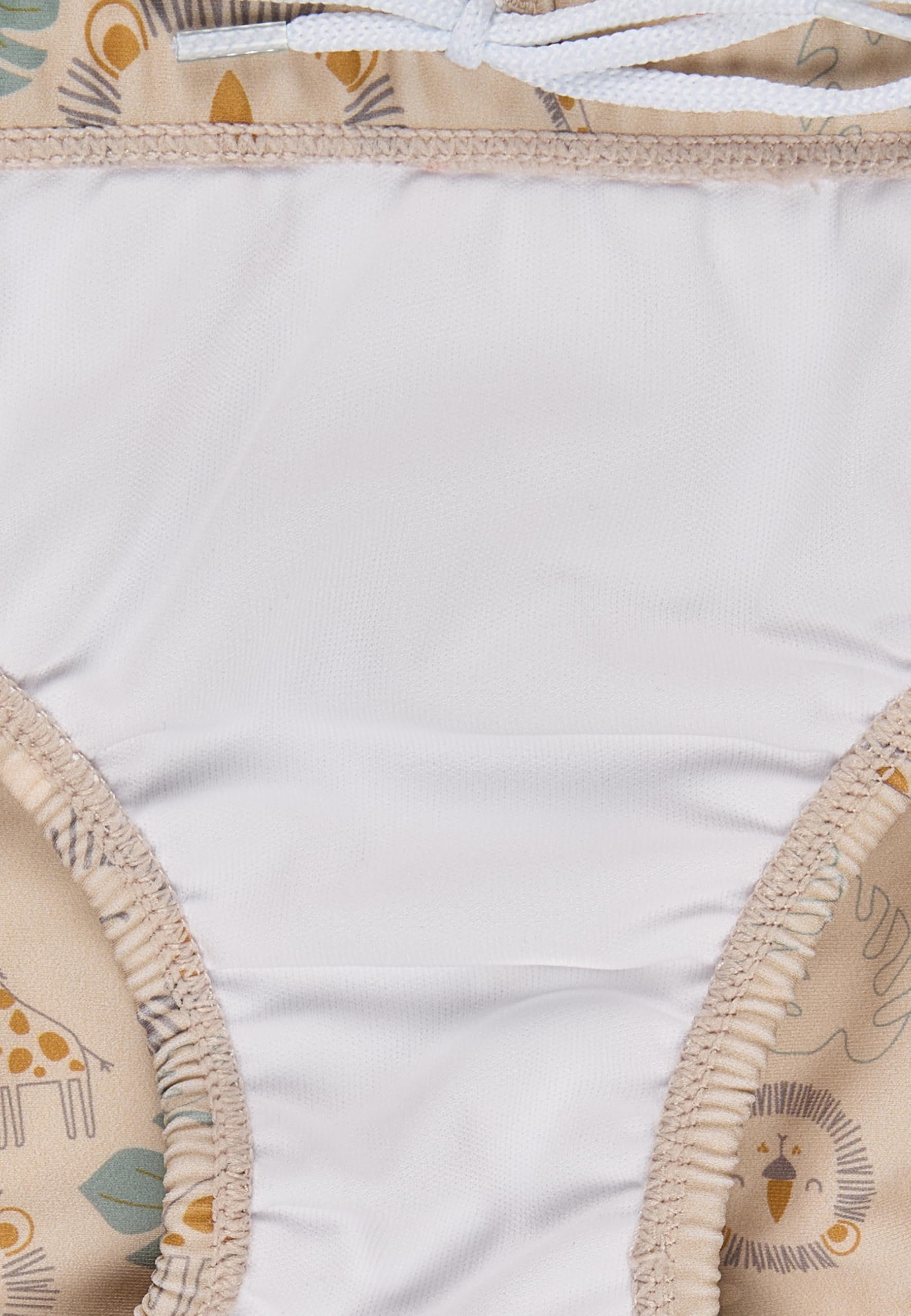 Sterntaler Badehose Safari – Baby- & Kinderschwimmhose aus Bademodenstoff mit Elasthan, Safari-Muster, Kordelzug und UV-Schutz 50+ – Beige, Größe 104