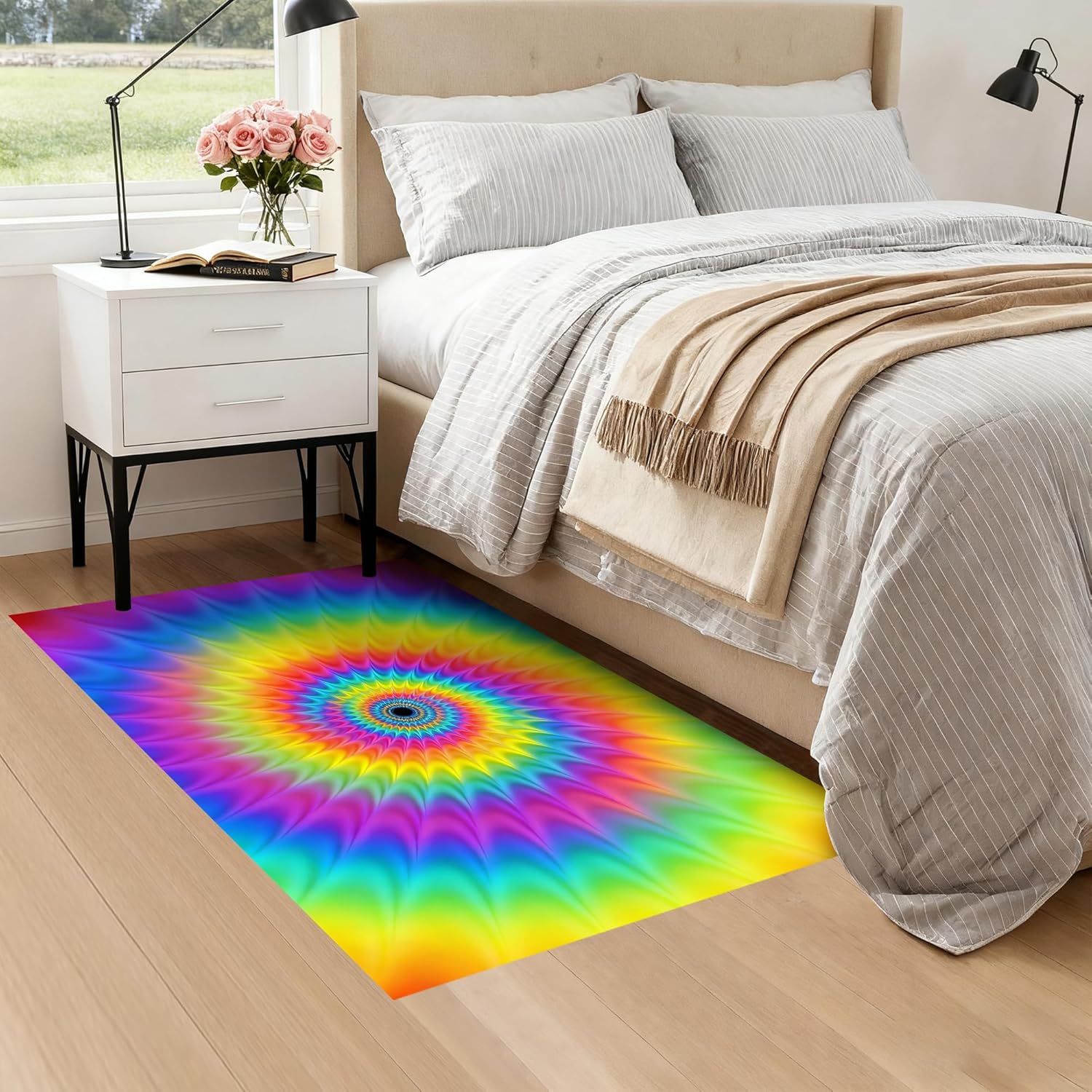 3D Rainbow Area Rug 2'x3' Optical Illusion Area Rug Vortex Illusion Rugs Colorful Print Floor Mat Visual Tie-Dye Doormat Gradient Rainbow Carpet 3D Multicolor Whirlpool Throw Rug