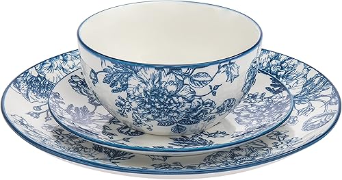 Miniatura 5 de Godinger Banbury - Juego de vajilla de porcelana de porcelana plato de ensalada cuenco de sopa juego de 12 piezas