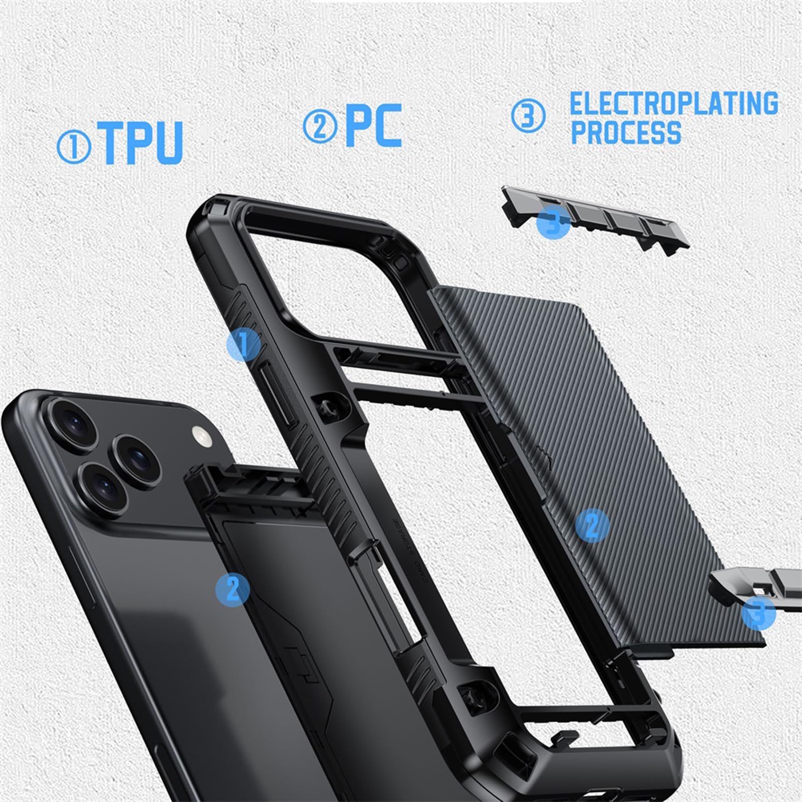 Stoßfeste Hülle für iPhone 17 Pro Max/17 Pro/17 Air/17, Schieben Kartenhalter Handyhülle Kratzfest rutschfeste Schutzhülle,Schwarz,17 Pro