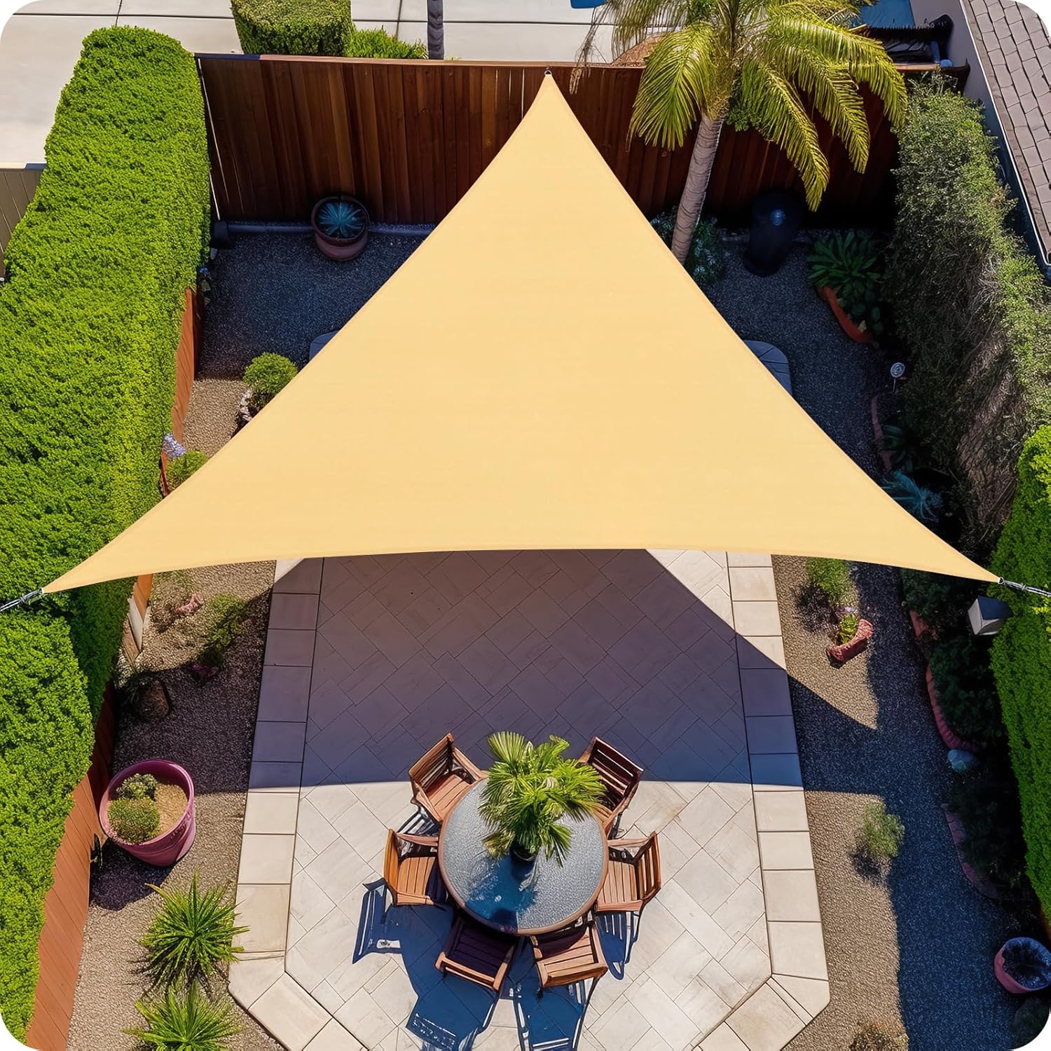 12'X12'X12' Triangle Sand Sun Patio Shade Sail Canopy Use for Patio Backyard Lawn Garden Outdoor Awning Shade Cover-185 GSM-Block 98% of UV Radiation-5Years Warranty