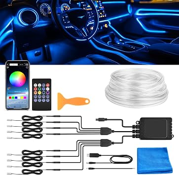 مصابيح شريط LED داخلية للسيارة، مجموعة إضاءة محيطة RGB 8 في 1 16 مليون لون مع تطبيق لاسلكي من الألياف الضوئية مقاس 400 بوصة ومزامنة موسيقى للتحكم عن بعد