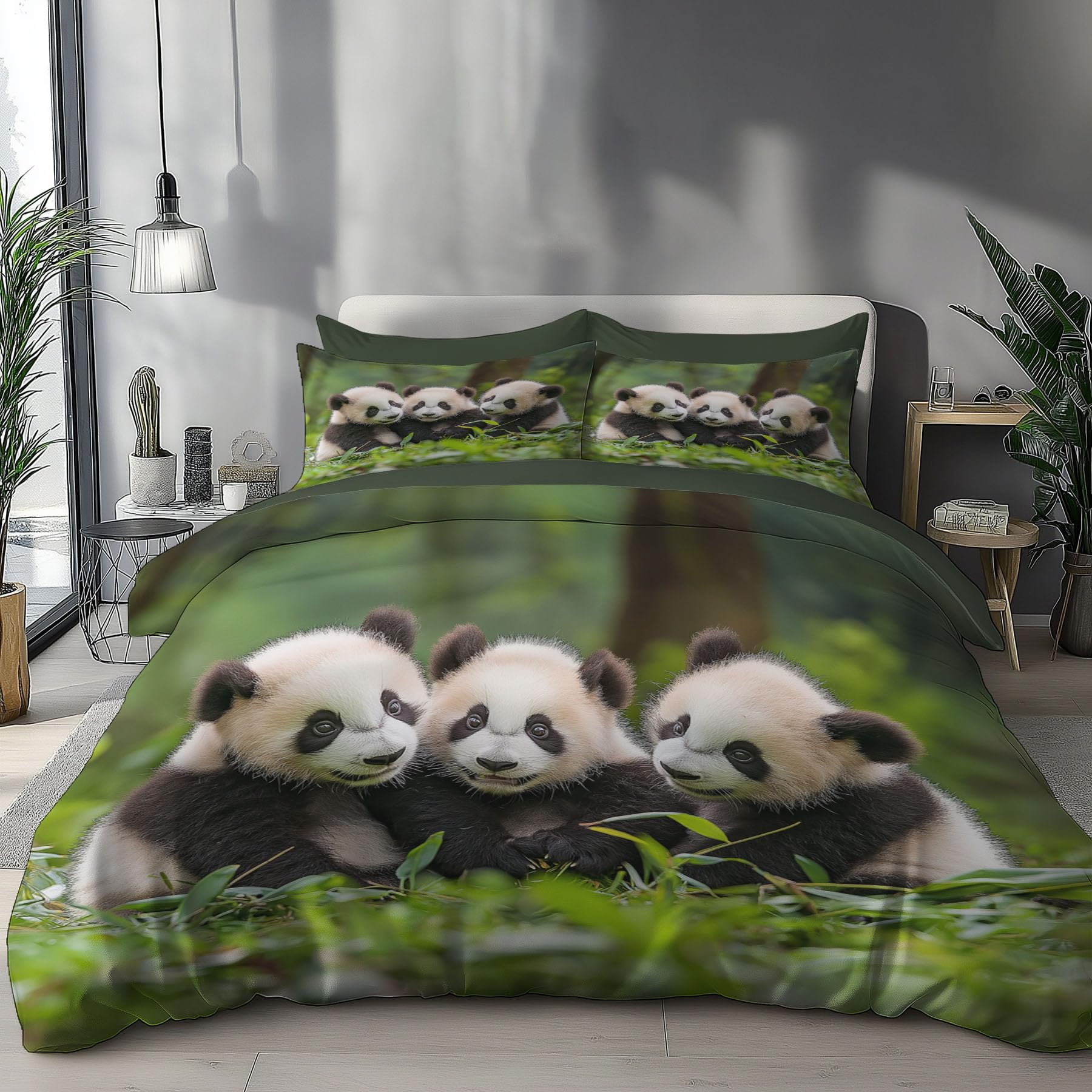 Housse de couette panda 200x200 anti-glissement grâce à sa fermeture intégrée