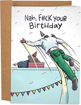 Sleazy Greetings Funny Birthday Card for Men Women | Offensive Birthday Cards for Him Her | Rude Meme Birthday Card for Husband Wife | Guy Jumping At The Judge Card