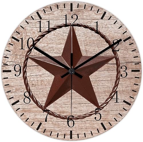 Miniatura 8 de Reloj de pared decorativo de 12 pulgadas, con estrella de Texas occidental, rústico, de madera, silencioso, sin tictac, funciona con pilas, reloj