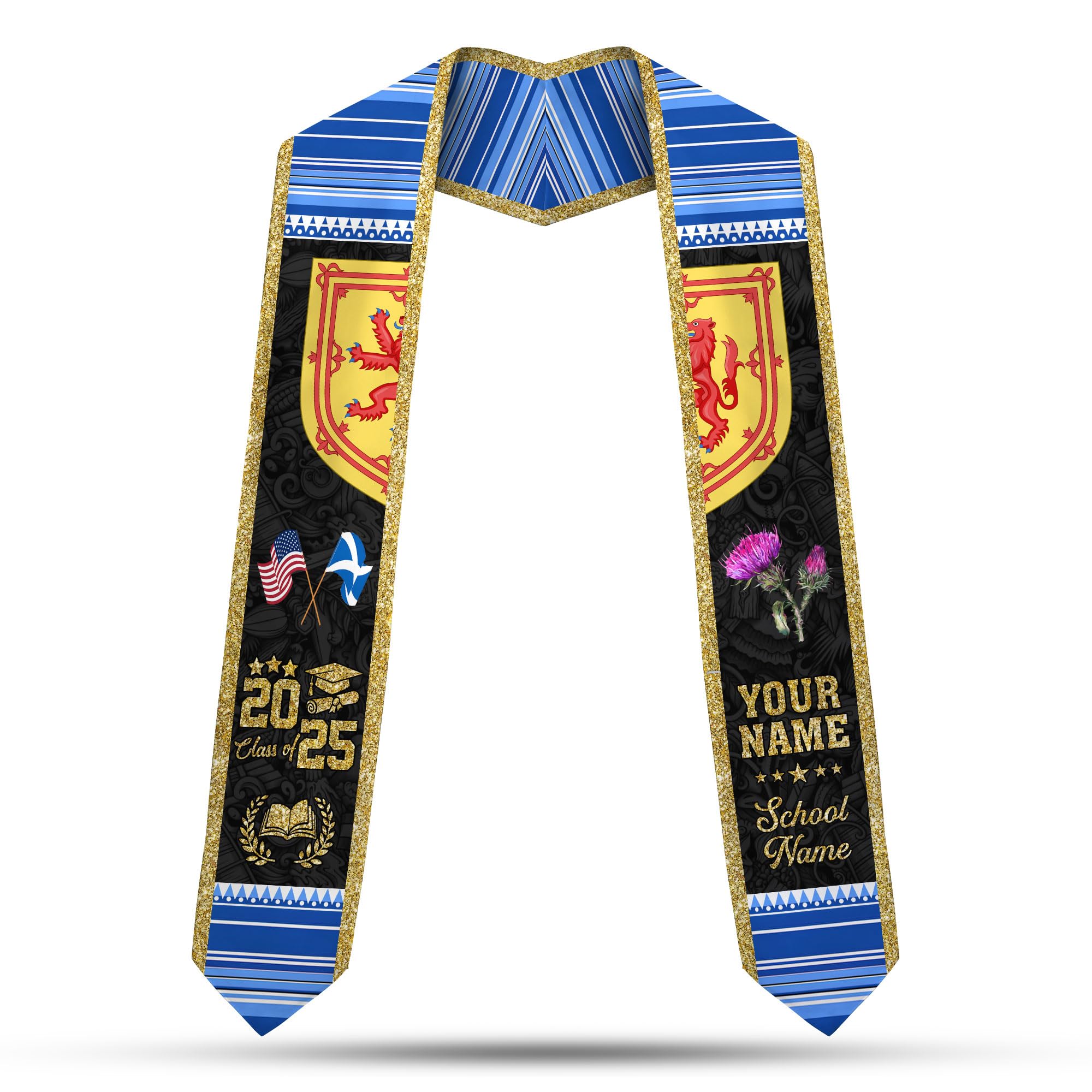 MonkeyVan Scotland Graduation Sash Custom Scotland American Flag Graduation Sash 2025 Scotland Graduation Stole Customize Scl8