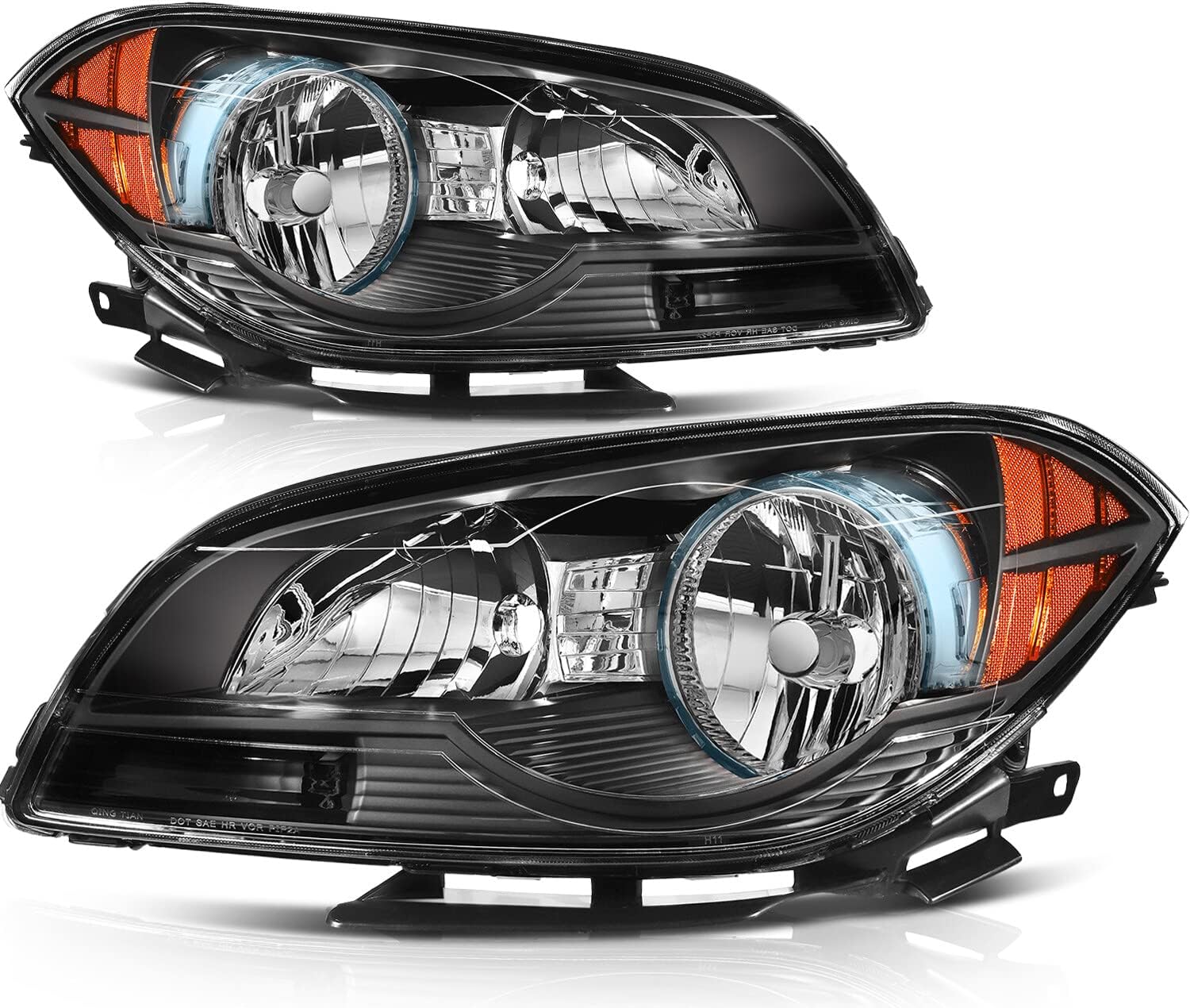 Headlight Assembly for Chevrolet for Malibu 2008-2012 Black Housing Amber Reflector Clear Lens Driver and Passenger Side Headlamp