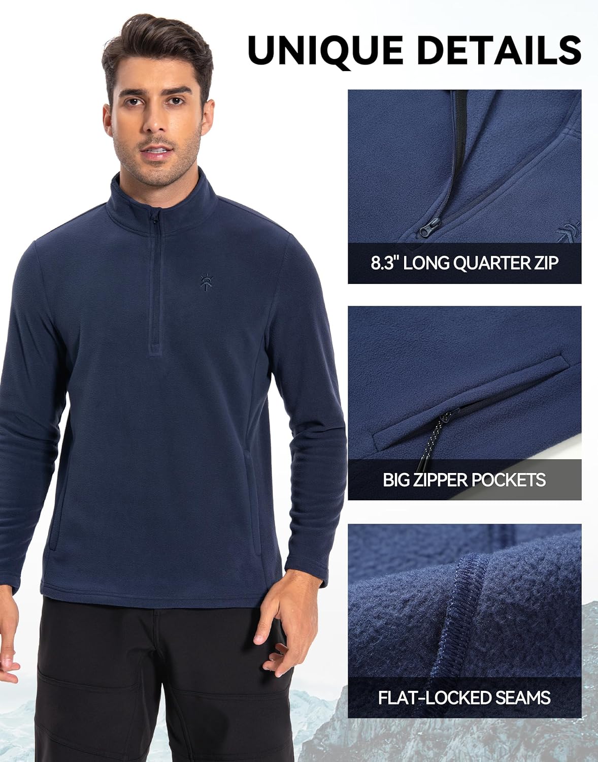 Pioneer Camp Mens Quarter Zip Pullover Fleece Sweater with Zipper Pocket Long Sleeve Sweatshirt Lightweight Thermal Jacket - Image 4