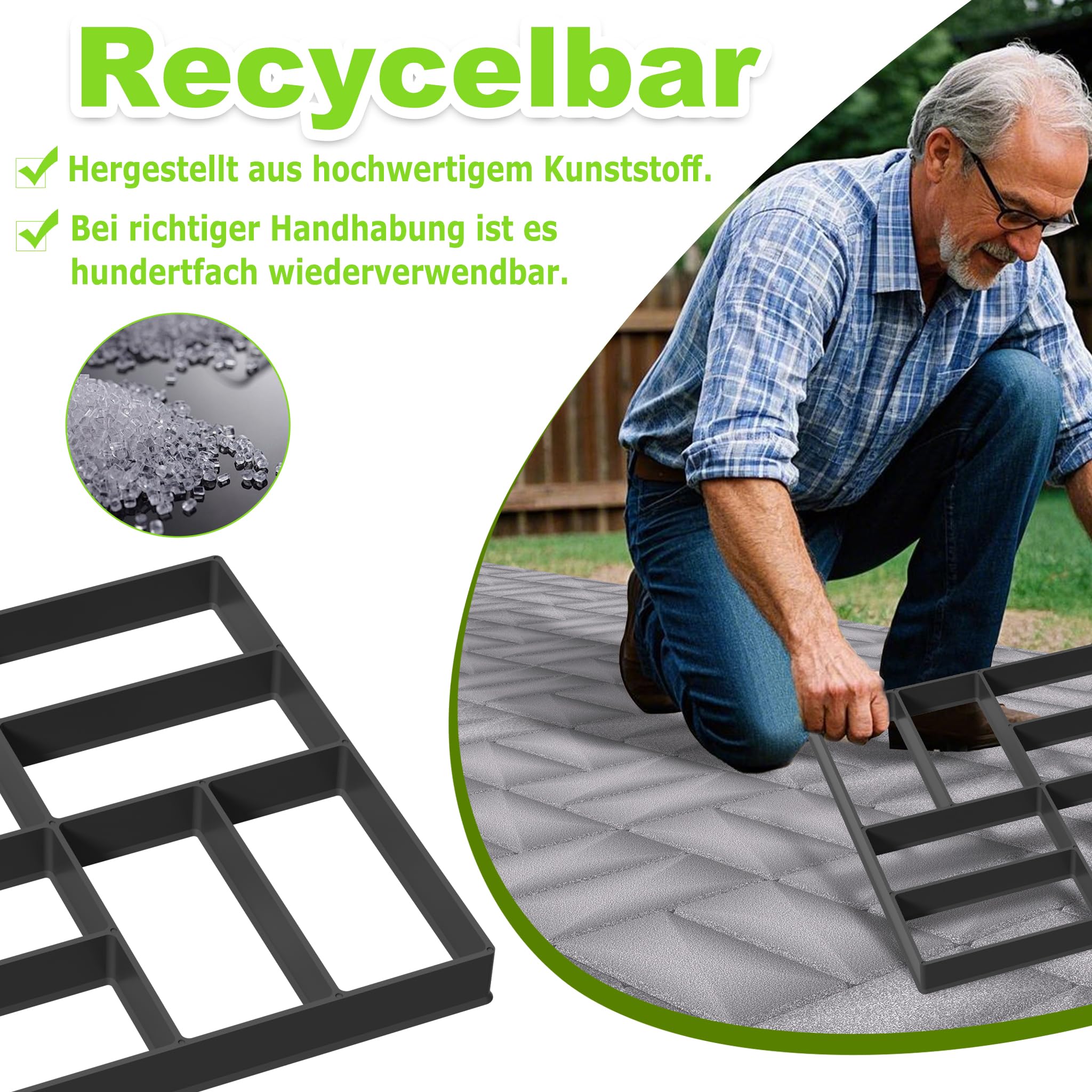 YRHome Molde de hormigón para jardín, plástico, para pavimento, jardín, piedras negras, piedras para pavimentar, molde de riego de hormigón, para aceras, jardín, césped, cuadrado, modelo 3 (8
