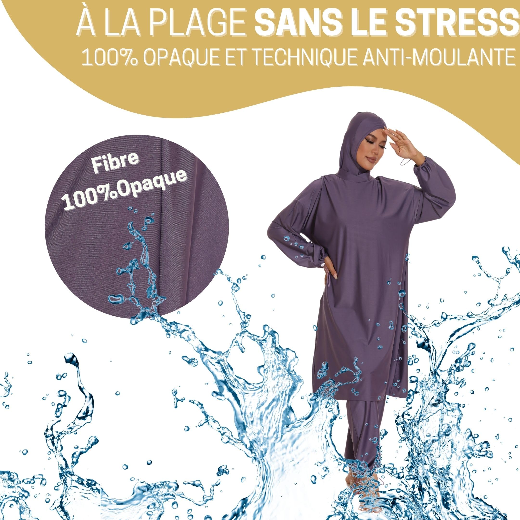 Burkini - Burkini Femme- Burkini Femme Musulmane-Maillot de Bain Hijab- Maillot Islamique - 100% Opaque & Cache Les Formes, Technique Anti-Colle