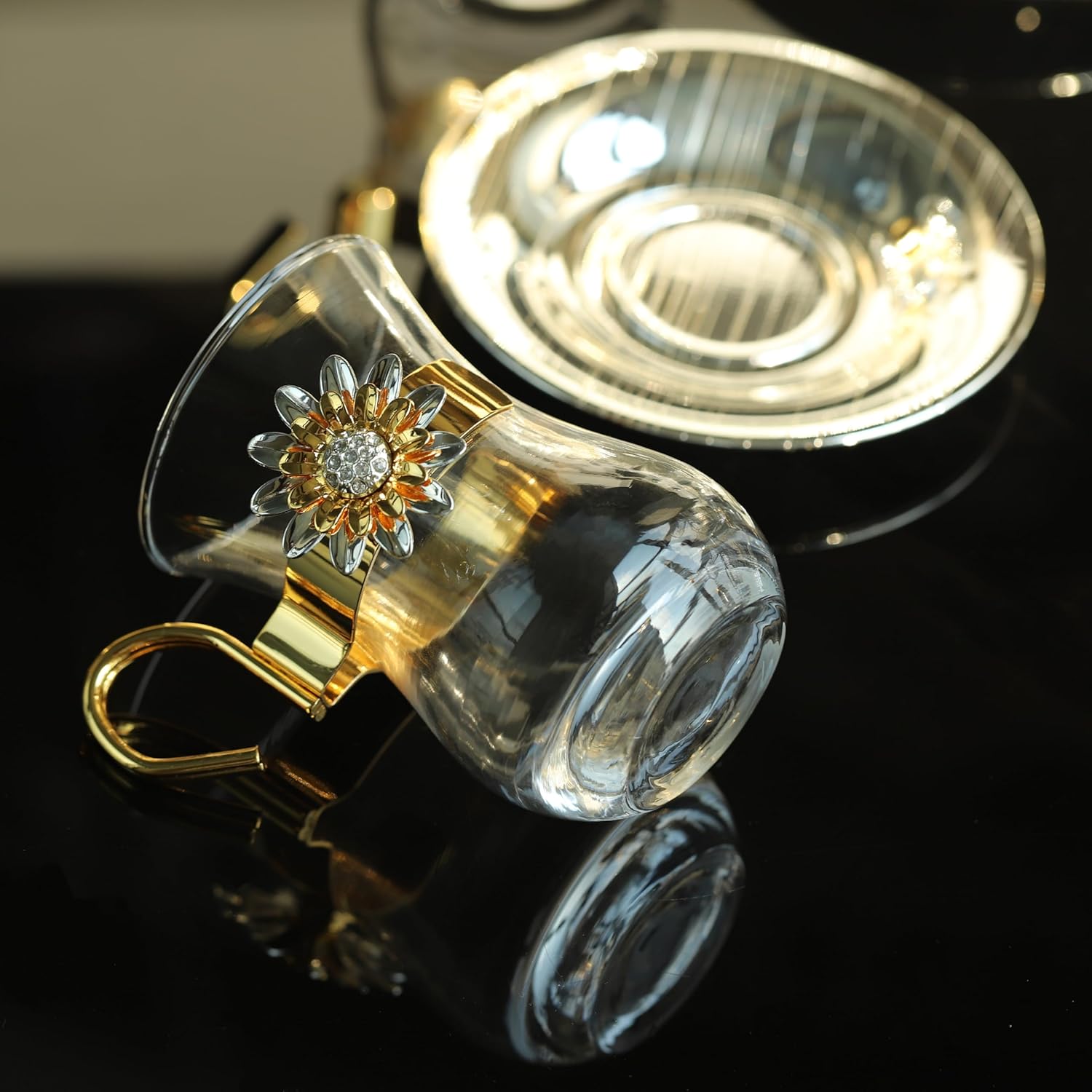 Turkish tea set of 12,turkish tea cups,Slim Waist Design and Thick Sole Prevent the Tea From Getting Cold, 6 Saucers 6 Glasses, Coffee Glasses, Luxurious Moroccan Tea Set