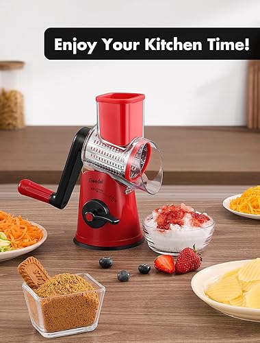 Miniatura 8 de Geedel Rallador rotativo de queso con 5 cuchillas intercambiables, rallador giratorio mejorado con base de succión fuerte para triturar queso,