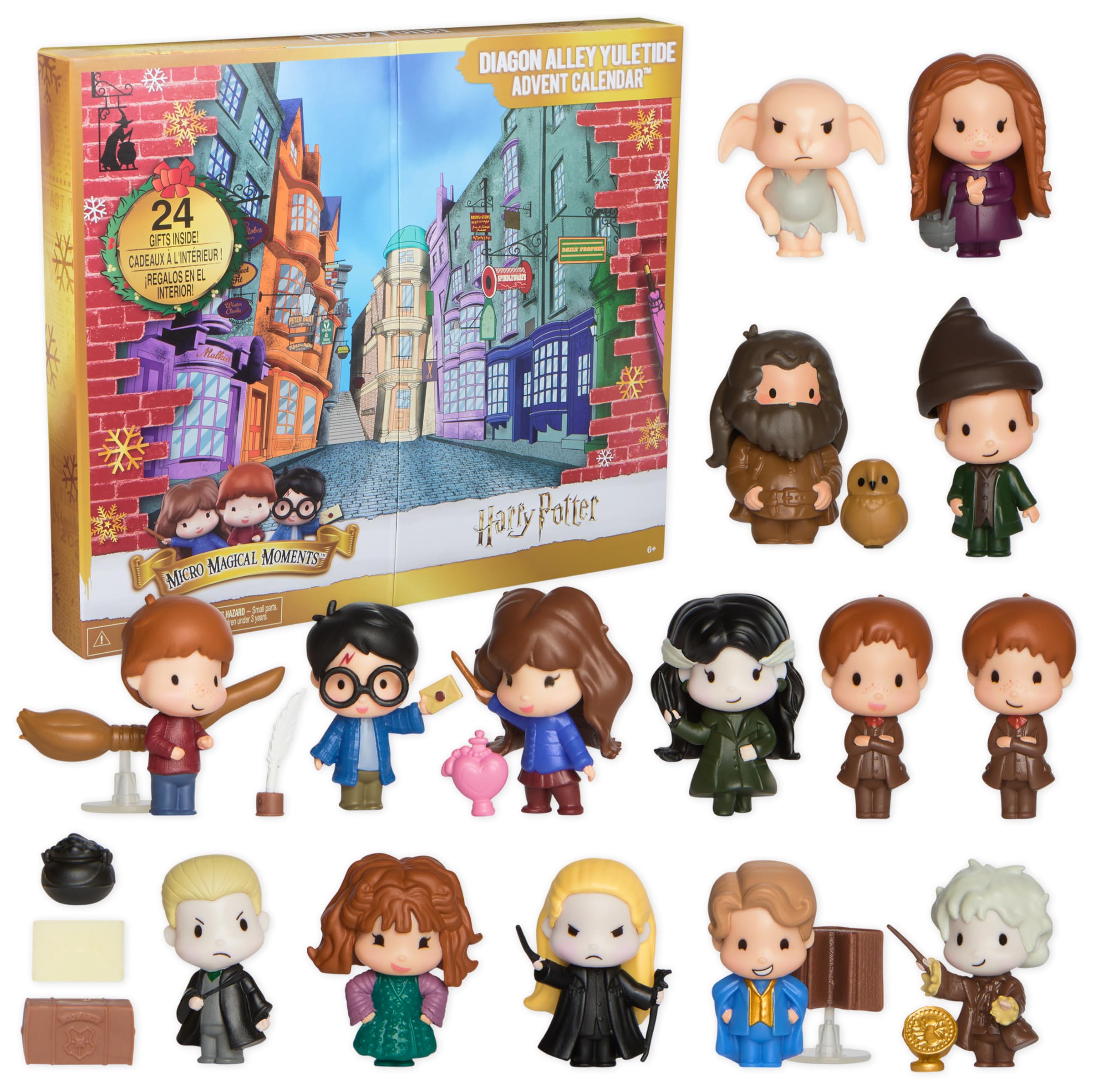 Harry Potter "Weihnachten in der Winkelgasse" Adventskalender 2025 mit 24 Überraschungen, 15 Figuren und 9 Zubehörteile, Spielzeug für Kinder ab 6 Jahren, Fanartikel