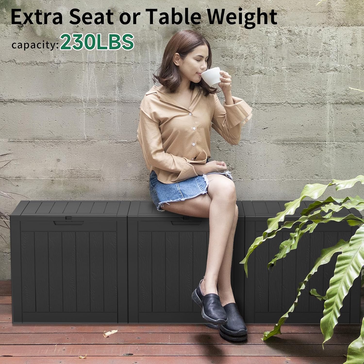 Resin Deck Box Waterproof Outdoor Storage Box for Patio Furniture,Garden Tools,Cushions, Easy to Install